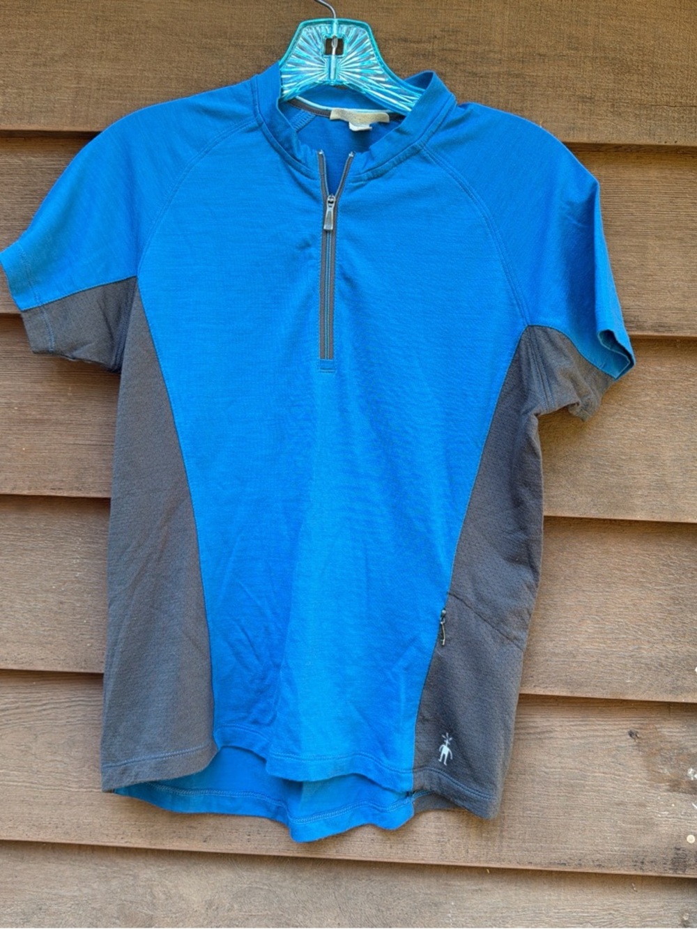Smartwool Blue and Charcoal Gray Zipneck Cycling Jersey S